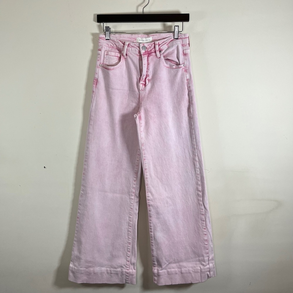 Risen Jeans Acid Pink High Rise Wide Leg Jeans Womens 27 Coquette Boho Whimsical - Picture 1 of 6